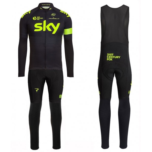 2016 Sky Team Fluo Ausgabe Fahrradbekleidung Satz Radtrikot Langarm+Lang Trägerhose