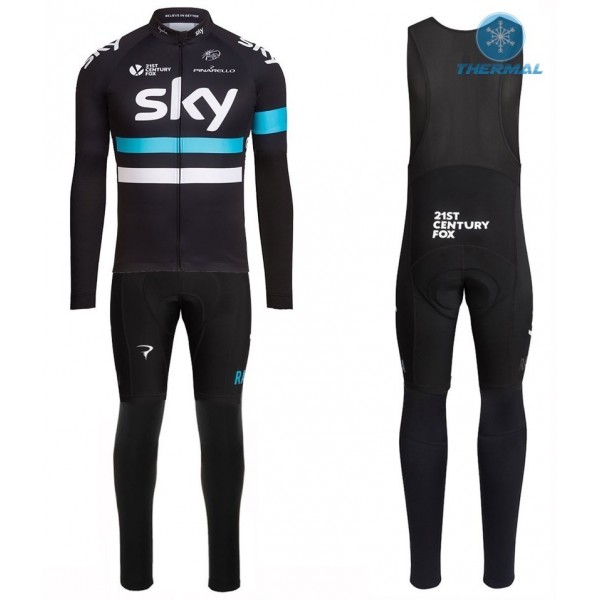 2016 Team Sky Pro Schwarz thermisch Fahrradbekleidung Satz Radtrikot Langarm+Lang Trägerhose