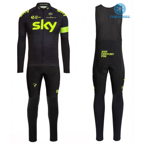 2016 Sky Team Fluo Ausgabe thermisch Fahrradbekleidung Satz Radtrikot Langarm+Lang Trägerhose