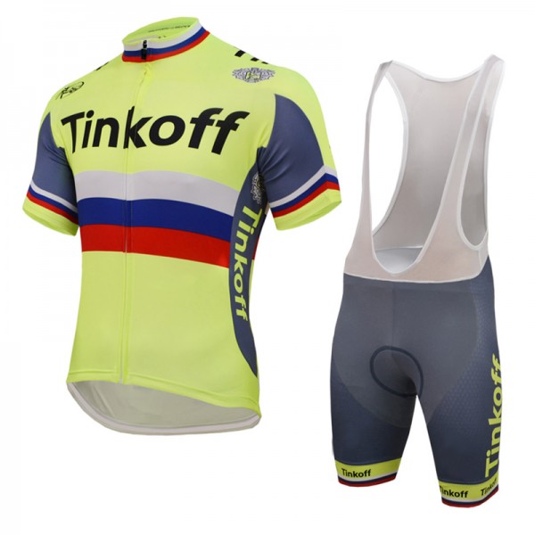 2016 Tinkoff Saxo Bank Russo Fluo Light Fahrradbekleidung Satz Fahrradtrikot Kurzarm Trikot und Kurz Trägerhose 02