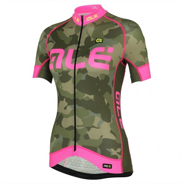 2017 Damen Ale Graphics PRR Camo Grün-Rose Radtrikot Kurzarm