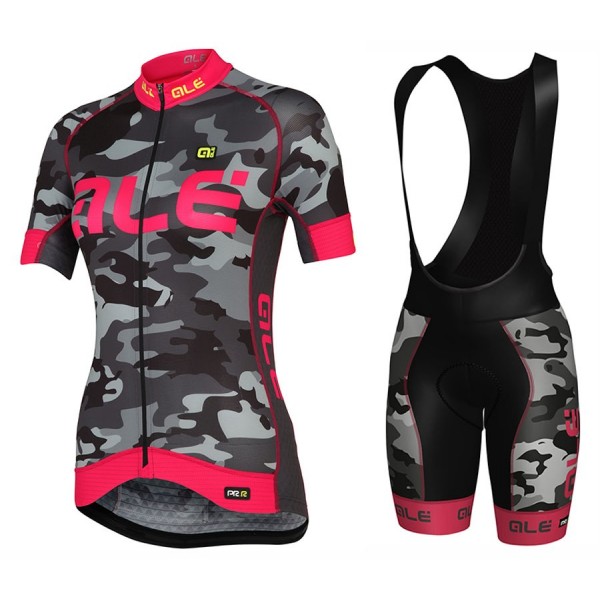 2017 Damen Ale Graphics PRR Camo Schwarz-Rose Fahrradbekleidung Satz Radtrikot Kurzarm+Kurz Trägerhose