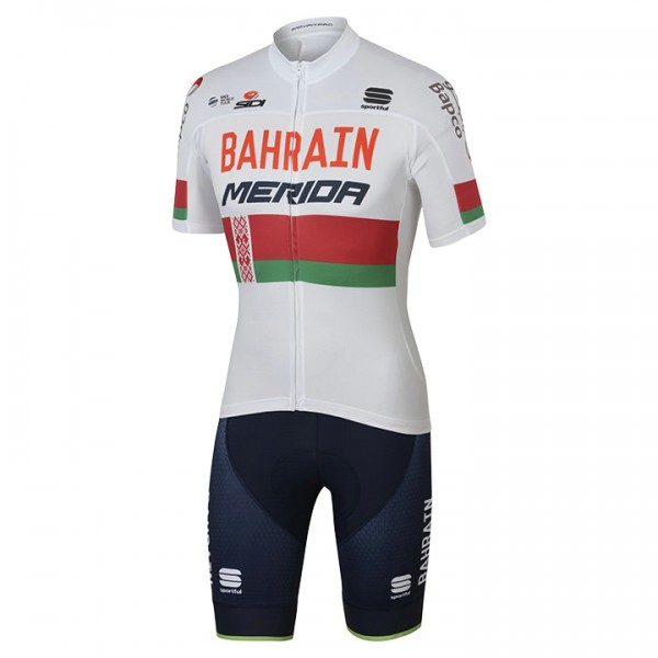 BAHRAIN-MERIDA Weiß Russian Fahrradbekleidung Satz Radtrikot Kurzarm+Kurz Radhose 2017