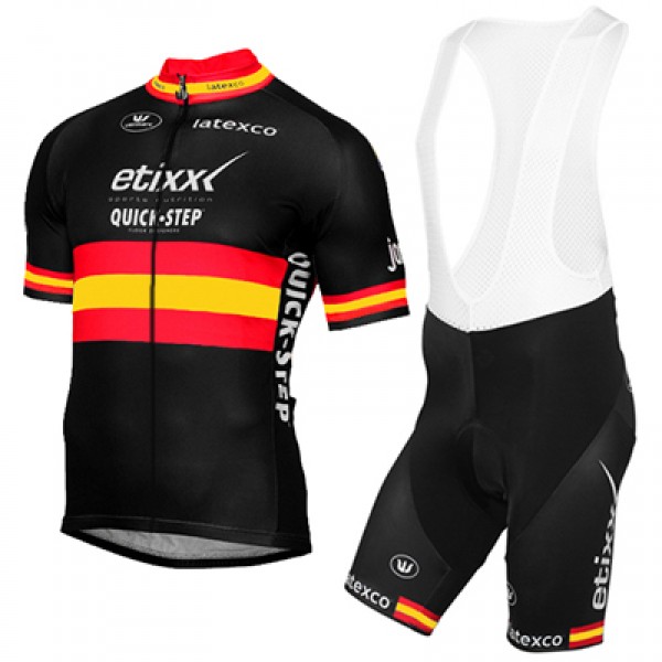 ETIXX-QUICK STEP 2017 Schwarz Rot Gelb Fahrradbekleidung Satz Radtrikot Kurzarm+Kurz Trägerhose