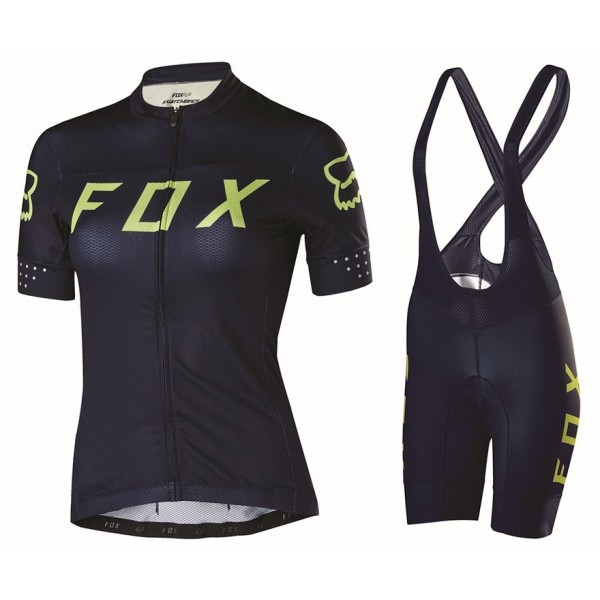 2017 Team FOX Damen Schwarz Gelb Fahrradbekleidung Satz Radtrikot Kurzarm+Kurz Trägerhose