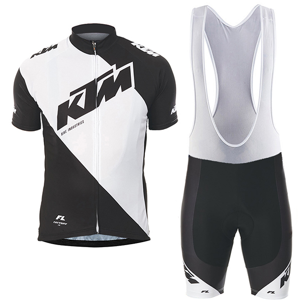2017 KTM Fahrradbekleidung Satz Radtrikot Kurzarm+Kurz Trägerhose Weiß Schwarz