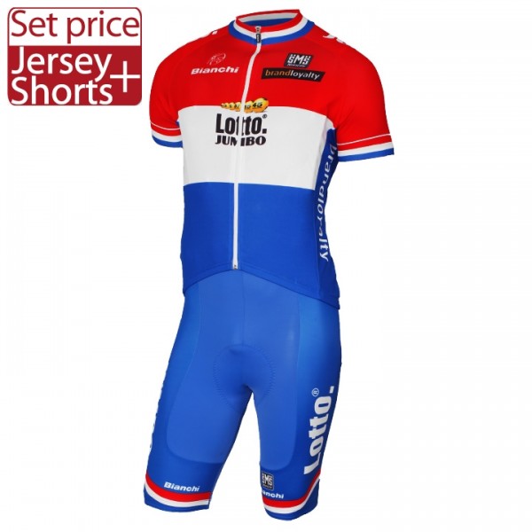2017 LOTTO JUMBO Netherlands Rot Blau Fahrradbekleidung Satz Radtrikot Kurzarm+Kurz Radhose
