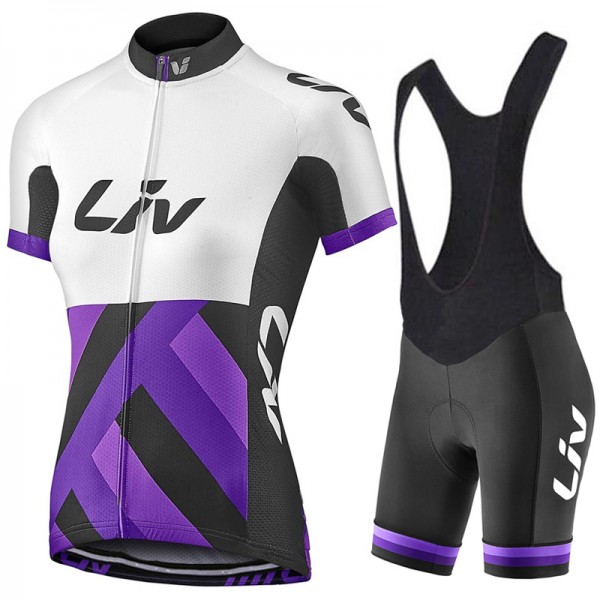 2017 Liv Damen Weiß-lila Fahrradbekleidung Satz Radtrikot Kurzarm+Kurz Trägerhose
