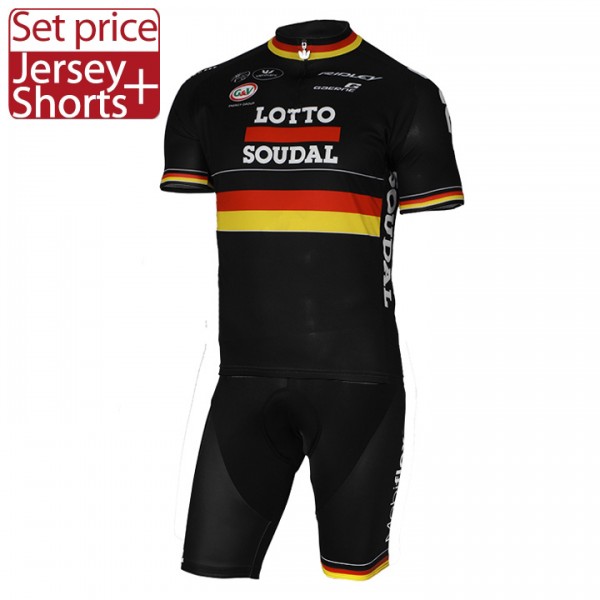 2017 LOTTO SOUDAL Germany Schwarz Fahrradbekleidung Satz Radtrikot Kurzarm+Kurz Radhose
