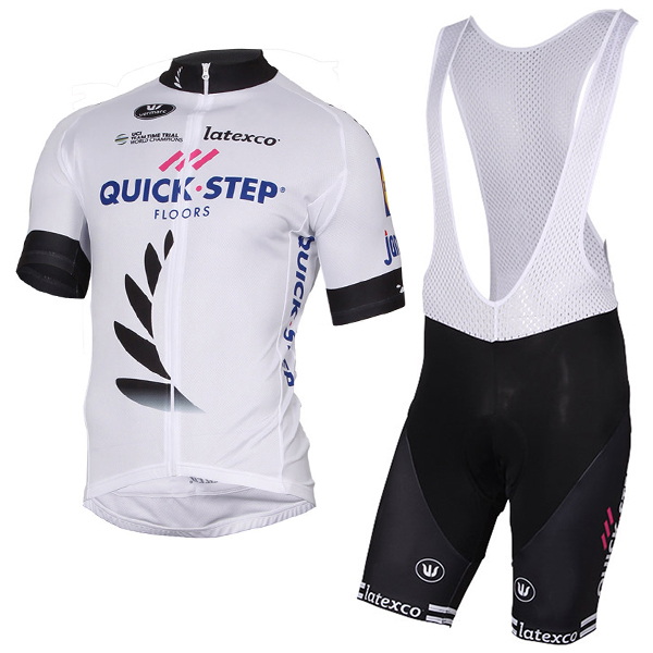 Quick Step Floors 2017 Weiß Fahrradbekleidung Satz Radtrikot Kurzarm+Kurz Trägerhose