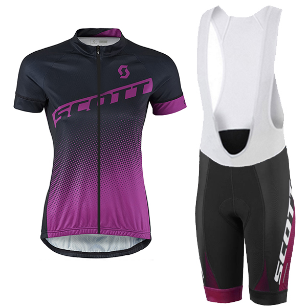 2017 Scott Damen Schwarz violett Fahrradbekleidung Satz Radtrikot Kurzarm+Kurz Trägerhose