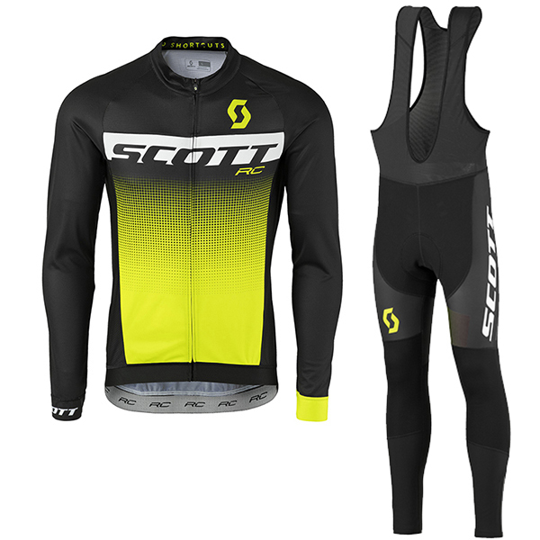 2017 Scott Rc Schwarz Weiß Gelb Fahrradbekleidung Satz Radtrikot Langarm+Lang Trägerhose