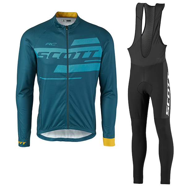 2017 Scott Rc Blau Fahrradbekleidung Satz Radtrikot Langarm+Lang Trägerhose
