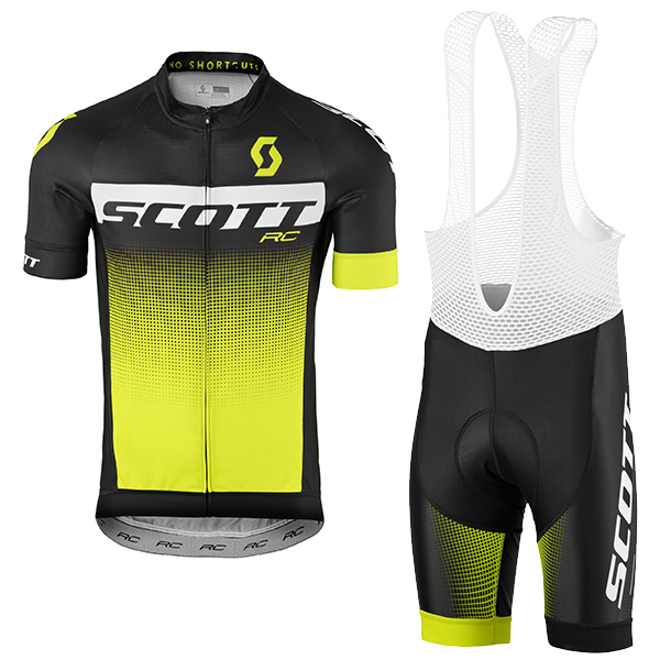 2017 Scott Rc Schwarz Weiß Gelb Fahrradbekleidung Satz Radtrikot Kurzarm+Kurz Trägerhose