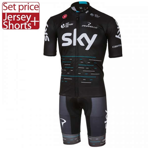 2017 Sky Pro Fahrradbekleidung Satz Radtrikot Kurzarm+Kurz Radhose Schwarz