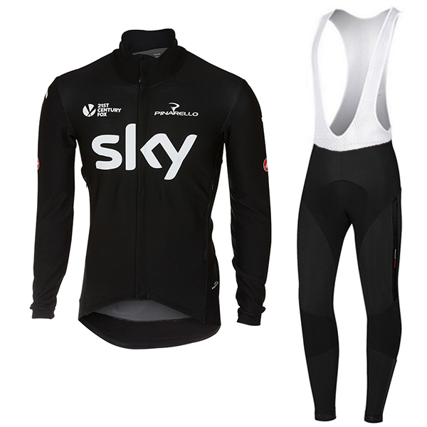 Sky Pro Schwarz 2017 Gabba Fahrradbekleidung Satz Radtrikot Langarm+Lang Trägerhose