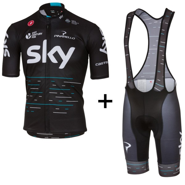 Sky Pro 2017 Schwarz Fahrradbekleidung Satz Radtrikot Kurzarm+Kurz Trägerhose
