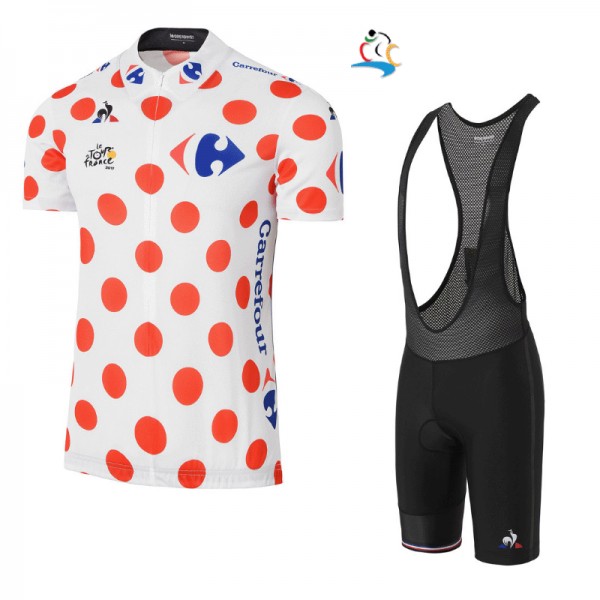 2017 Tour de France Polka Dot Fahrradbekleidung Satz Radtrikot Kurzarm+Kurz Trägerhose Schwarz