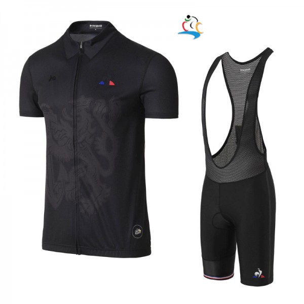 2017 Tour de France Schwarz Fahrradbekleidung Satz Radtrikot Kurzarm+Kurz Trägerhose Schwarz